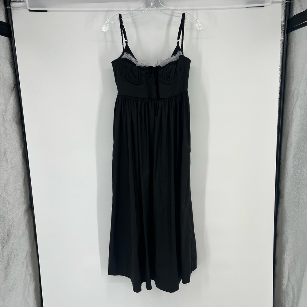 For Love & Lemons Doris Black Sweetheart Neckline Lace Formal Midi Dress Medium - Picture 4 of 15